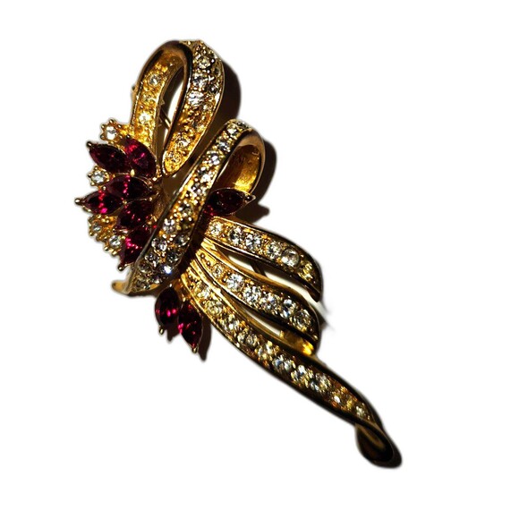 Charter Club Vintage Brooch - Faux Garnet/Ruby & Rhinestone Flower Bouquet - Picture 8 of 8